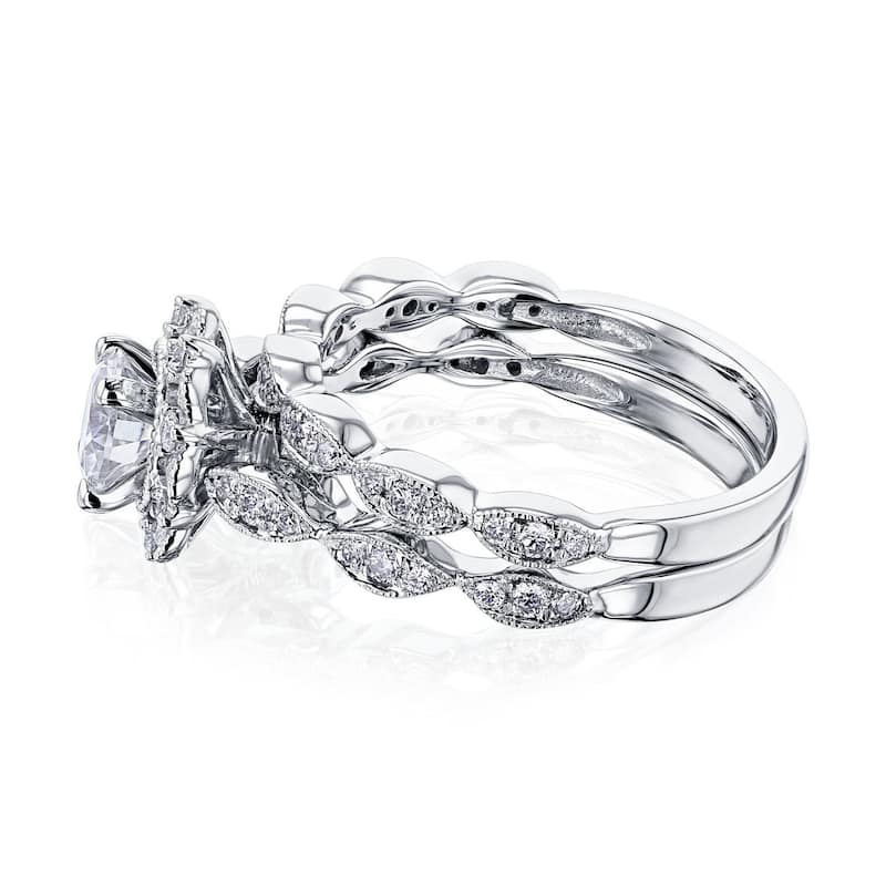 Annello by Kobelli The Floral Spring 10k White Gold Diamond Bridal Set (HI/I)