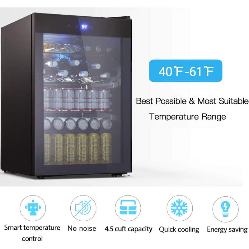 4.4cu.f Wine Cooler with LED Lights and Touch Buttons, Removable Shelves, Less Than 38dB