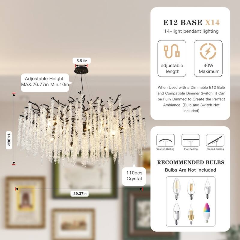 Golden Crystal Branch Chandelier Luxury Adjustable Lighting for Grand Entryways