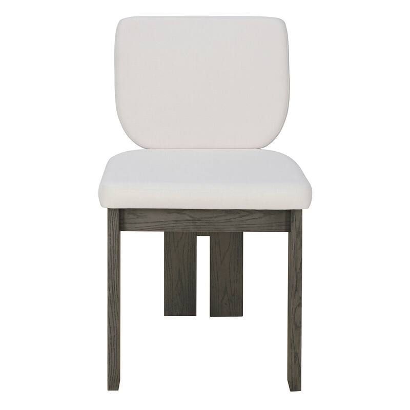 7-Piece Wood Kitchen Dining Table Set, Unique Chair Legs, 1 Rectangular Table with Designed Trestle Base & 6 Upholstered Chairs