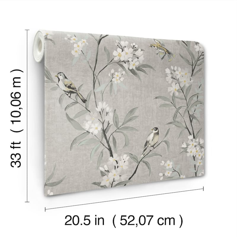Chesapeake Tea Olive Gray Finch Frolic Wallpaper