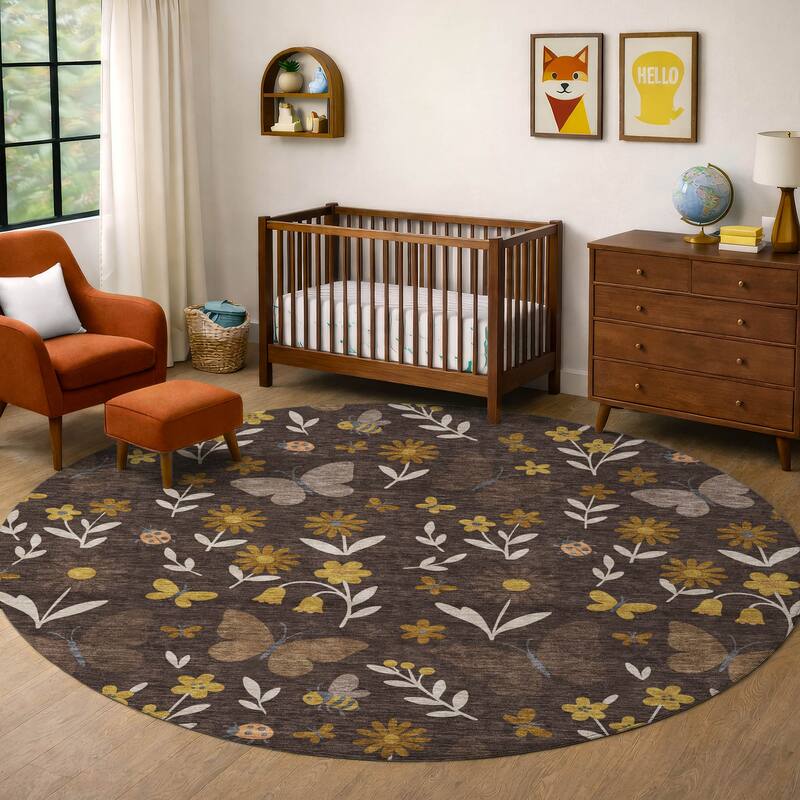 Machine Washable Indoor/ Outdoor Whimsy Butterfly Chantille Rug