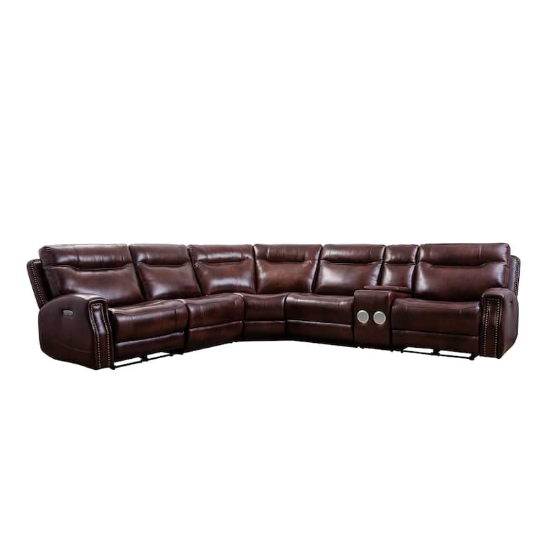 Brown Top Genuine Cowhide Leather 6-Piece Multifunction Living Room Sofa Set