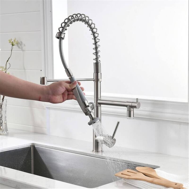 LED Commercial Pull Down Kitchen Sink Faucet With Sprayer Brushed Nickel Kitchen Faucets Single Hole High Arc Mixer Faucets