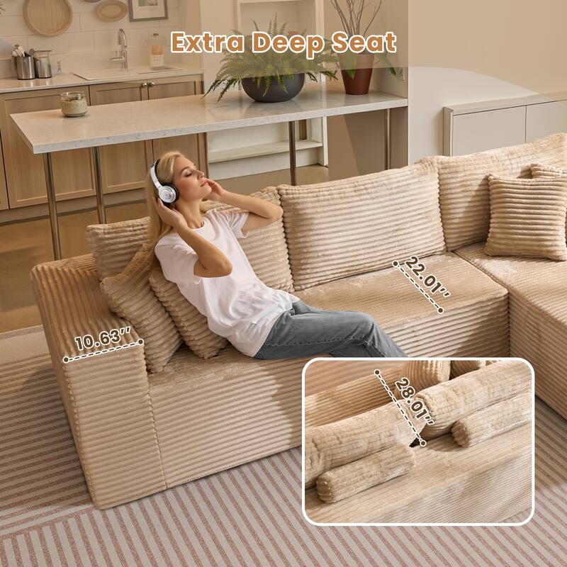 HOOOWOOO Modular Plush Upholstery L-shaped Sofa with Chaise Lounge