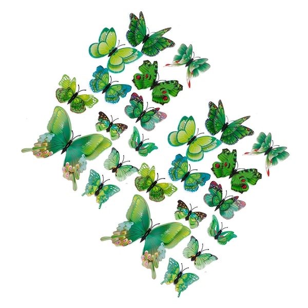 3D Butterfly Sticker Pin Type Home Bedroom Decoration with Double Wing - Green