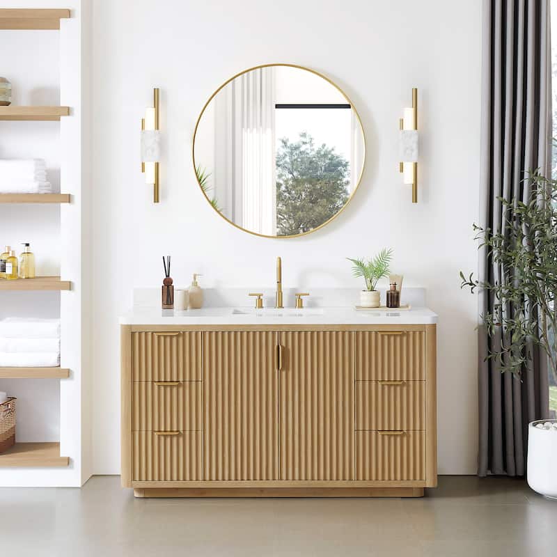 Cadiz Bath Vanity with Composite Stone Top and Mirror - Washed Ash Grey - 60" Single Sink