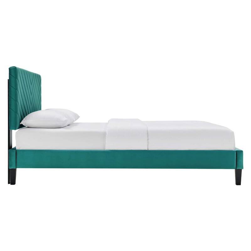 Roxanne Performance Velvet Platform Bed With Black Wood Legs