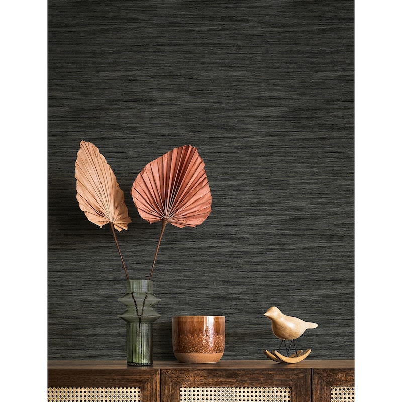 A-Street Prints Sheehan Black Faux Grasscloth Wallpaper