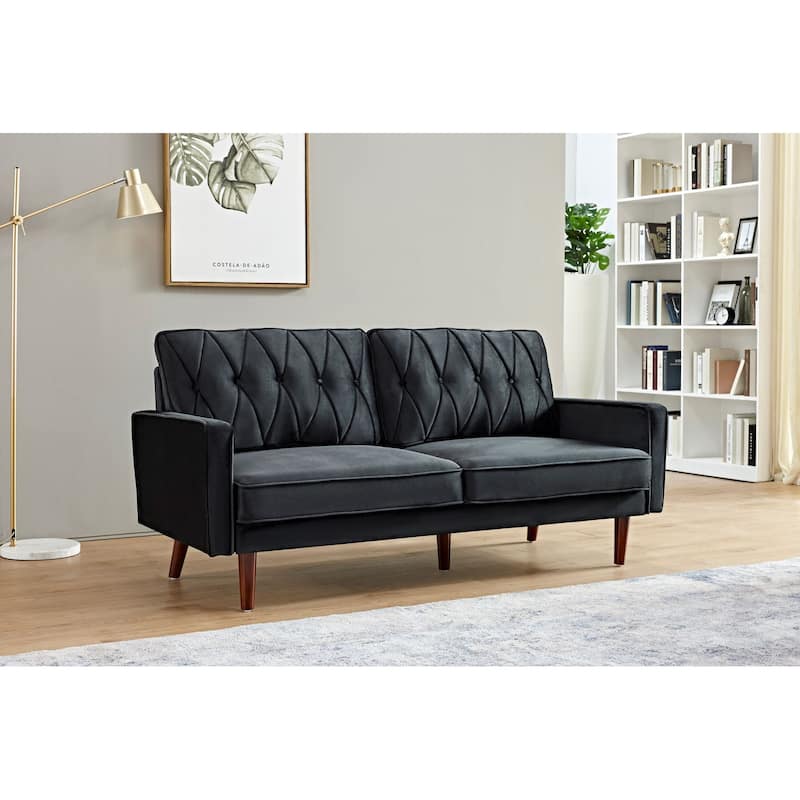 Feemster 69.3" Wide Velvet Tufted Cushion Back Sofa - Black