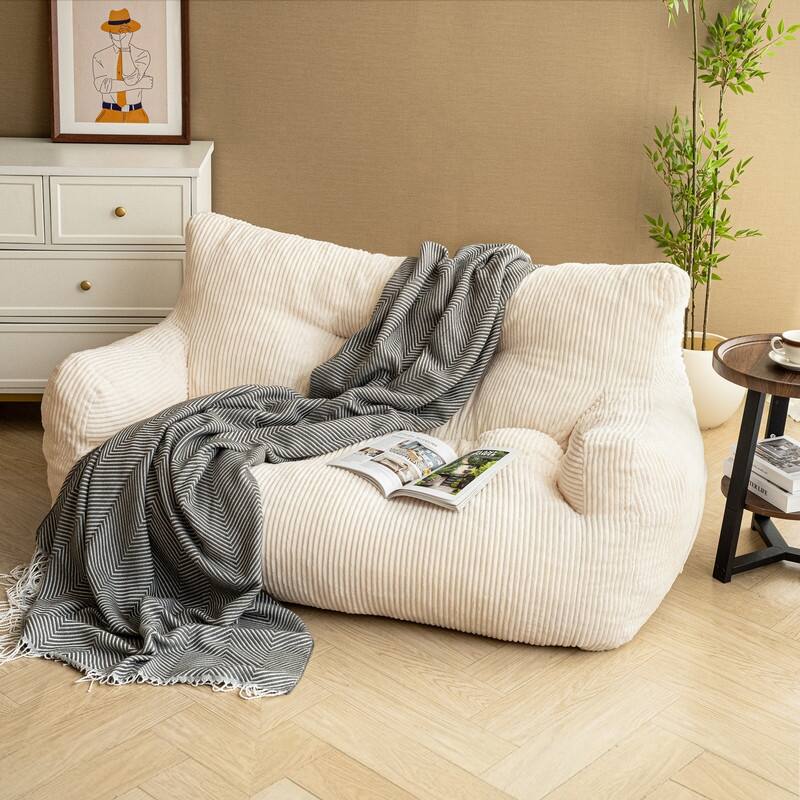 Pamapic Bean Bag Chair, Double Seater Corduroy Lazy Sofa - White