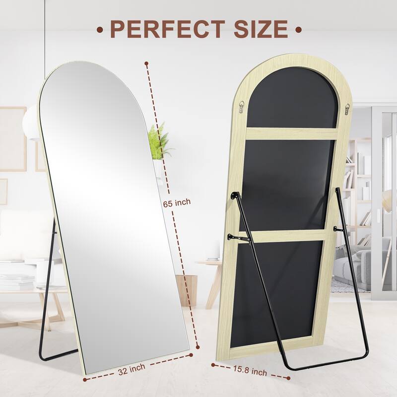Arched Full-Length Wood Floor Mirror with Stand - 65x22