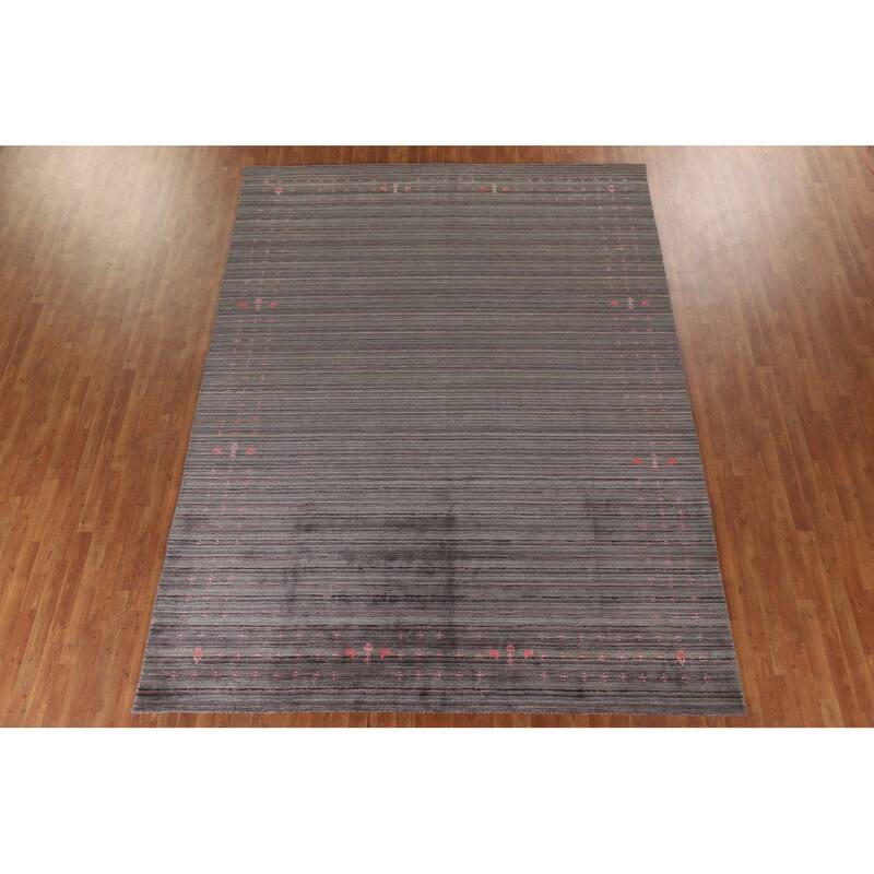 Striped Gabbeh Area Rug Hand-Knotted Indian Wool Carpet - 8'9"x 11'8"