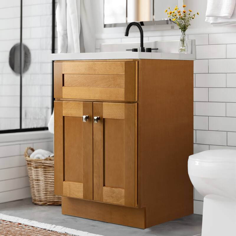 Brookings 25 Inch Assembled Bath Vanity with Ivory Swirl Top - Birch