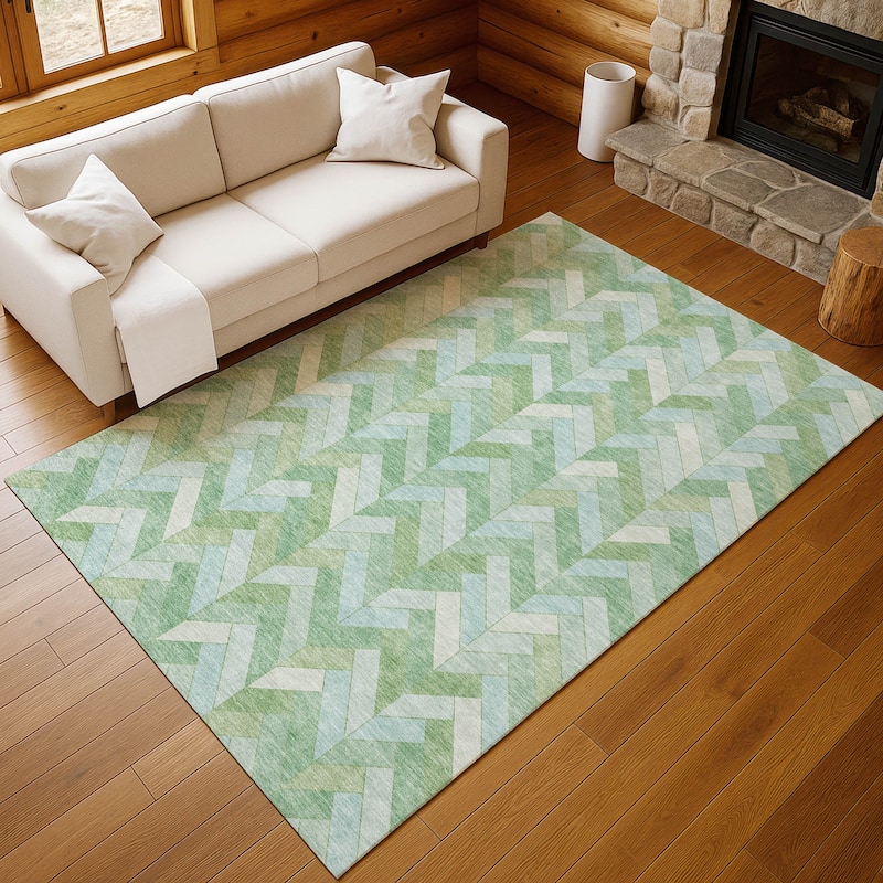 Machine Washable Indoor/ Outdoor Modern Chevron Chantille Rug