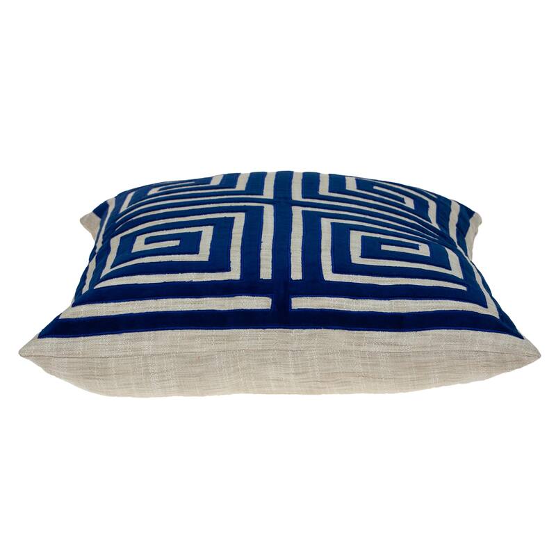 Greek Key Square Cotton Throw Pillow - 22" - Blue and White