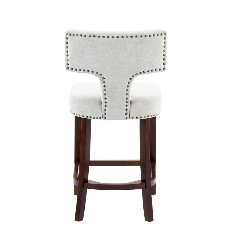 Roomfitters Mid-Century Modern Counter Height Bar Stools Set of 2, Linen Upholstered Curved Back Kitchen Chairs