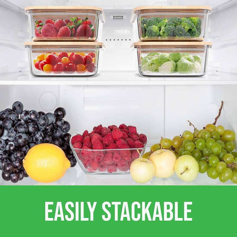 Glass Food Storage Containers with Bamboo Lids (4 Pack, 36 Ounce) Eco Friendly Meal Prep Containers Airtight