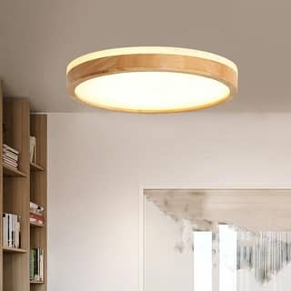 Dimmable Round Wooden LED Flush Mount Ceiling Light