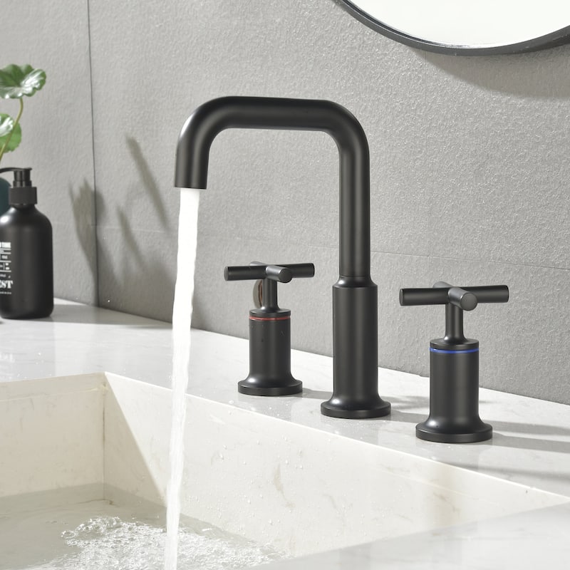 Three-Hole Cross Handle Copper Bathroom Sink Faucet - Matte black
