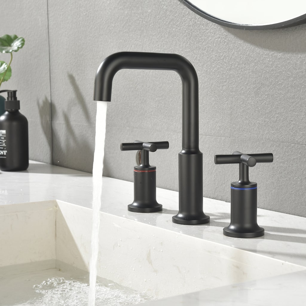 Three-Hole Cross Handle Copper Bathroom Sink Faucet