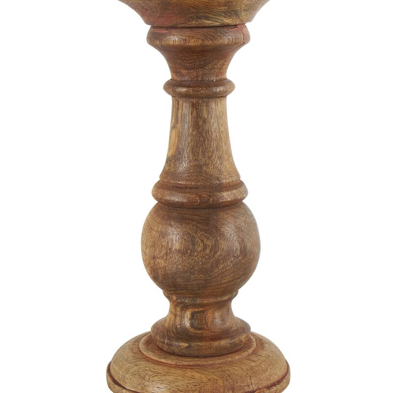 Mango Wood Distressed Turned Pillar Decorative Candle Holder - Set of 3 - Roche River Decor - Brown - 10",8",6"H