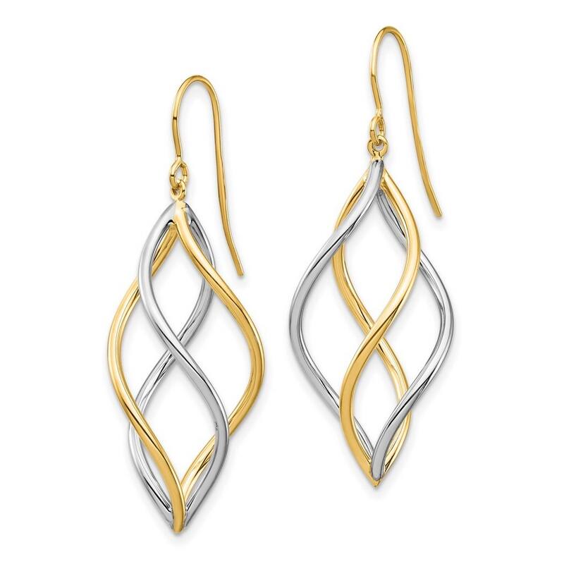 Curata 14k Two tone Gold Polished Long Drop Dangle Earrings 39.75x12.5mm