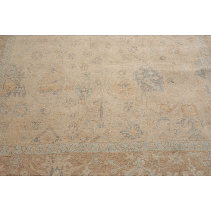 Multi Size Hand Knotted Beige Oushak Wool Area Rug Stone Wash Oriental