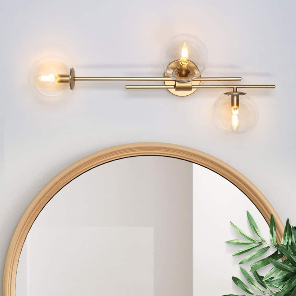 Modern Gold 3-Light Bathroom Vanity Lights Globe Glass Wall Sconces