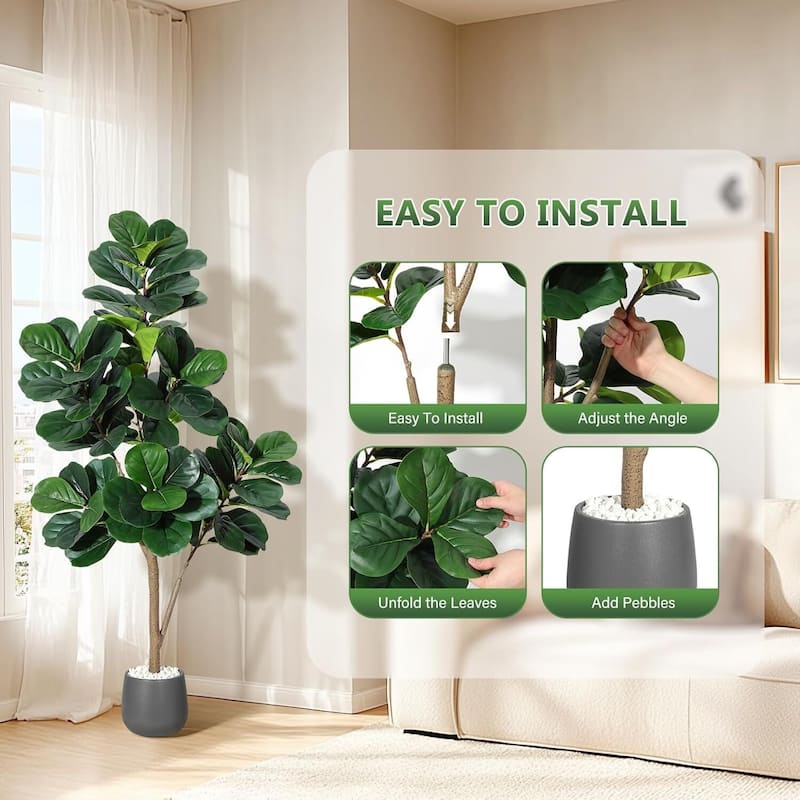 Artificial Fiddle Leaf Fig Tree with Black Planter Pot for Home Decor