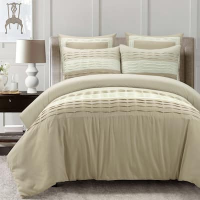 Lush Decor Mia Solid Pleated Color Block With Euro Shams Comforter 5 Piece Set