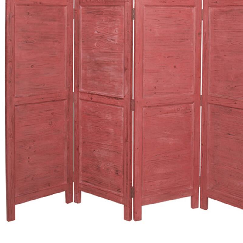 Wooden 4 Panel Foldable Floor Screen with Textured Panels, Red