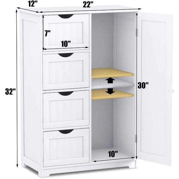 Shop Giantex Bathroom Floor Cabinet Wooden With 1 Door 4 Drawer Free Standing Wooden Entryway Cupboard Spacesaver Cabinet White Overstock 31483697