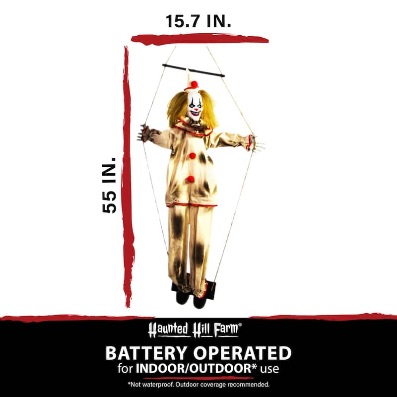 Haunted Hill Farm 55-In. Smalls the Animated Swinging Clown, Indoor or Covered Outdoor Halloween Decoration