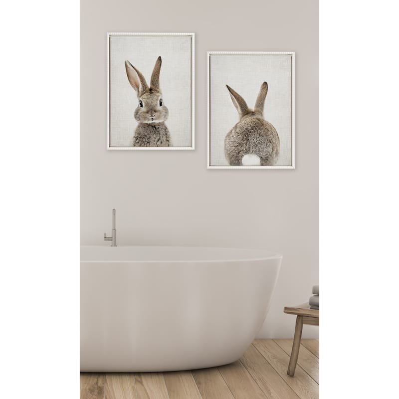 Sylvie Beaded Bunny on Linen Framed Canvas Set by Amy Peterson