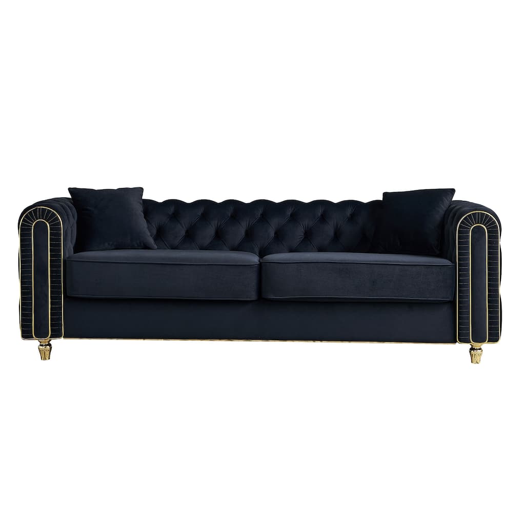 Accent Couch 3-Seater Sofa Couch with Pillows, Vintage Settee Black Lounge Sofa Couch for Living Room
