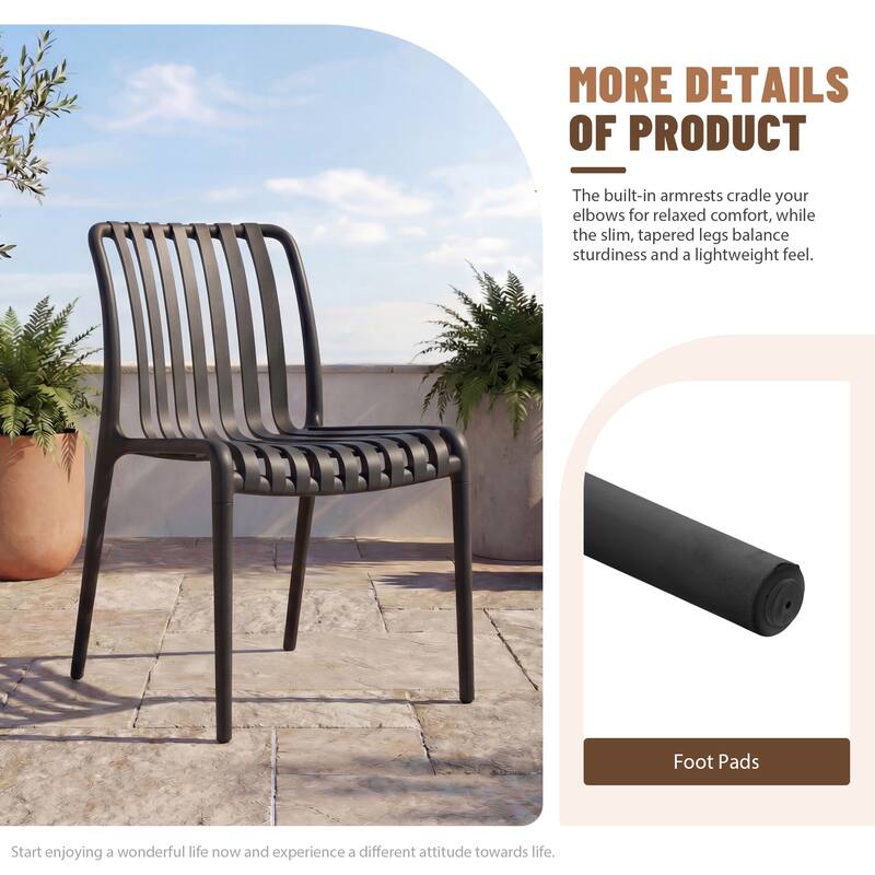 Outdoor Stackable Plastic Chairs Dining Chair Set 4-Piece Lightweight