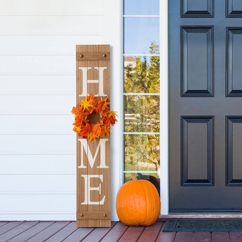 Glitzhome 42"H Wooden "HOME" Porch Sign with 3 Changable Floral Wreaths
