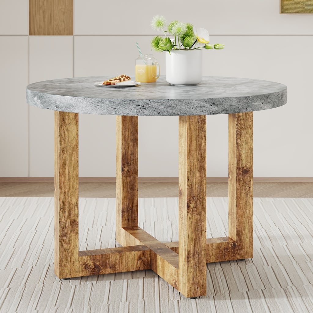 A modern and practical circular dining table. Made of MDF tabletop and wooden MDF table legs