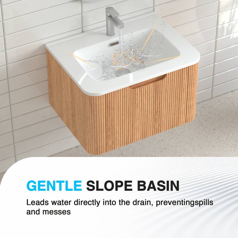 GDF Studio - Verona Floating Bathroom Vanity with Curved Edge Storage & Ceramic Basin without Faucet
