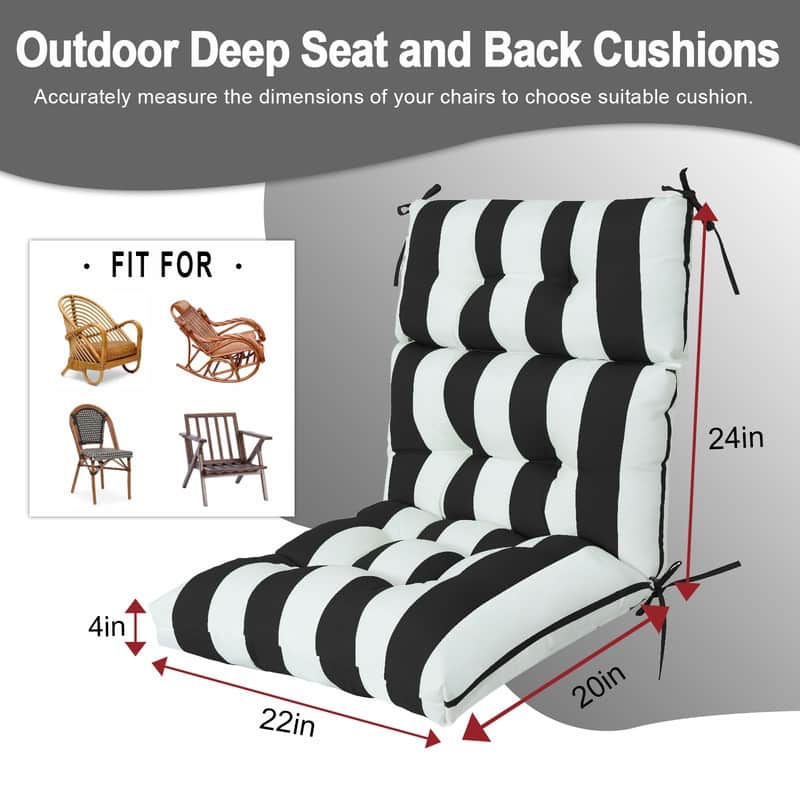 2 Pcs Set High Back Patio Chair Cushions, 44'' x 22''x 4''Tufted Rocking Chair Cushions, for Garden Porch Home Office Chair Use