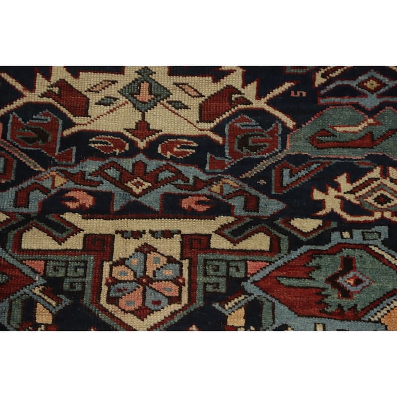 Hand Knotted Oriental 100% Wool Carpet Traditional Geometric Navy Blue & Blues Kazak Area Rug - 5' 2'' X 3' 10''