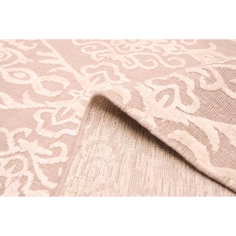 ECARPETGALLERY Hand Loomed Elysian Beige, Brown Viscose, Wool Rug - 8'0 x 10'5