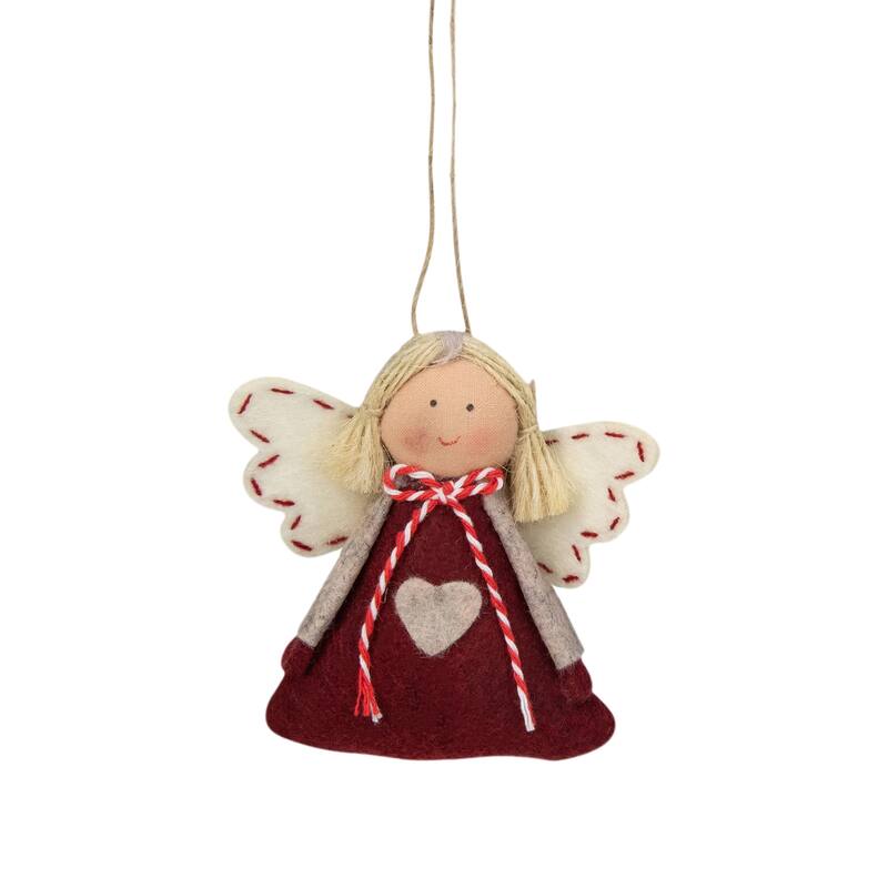 Angel Girl Hanging Christmas Ornaments - 3.5" - Burgundy and Beige - Set of 2