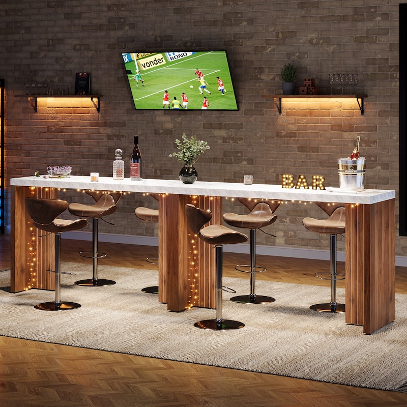 55'' Home Bar Unit, Bar Table with Faux Marble Finished Tabletop