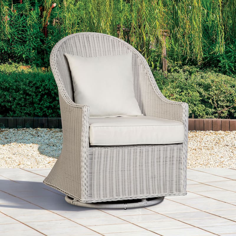 Furniture of America Plato Modern White Wicker Patio Swivel Chair - White