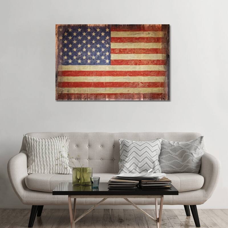 iCanvas "Vintage Flag On Barnwood" by Graffi*Tee Studios Canvas Print - 32x48x1.5