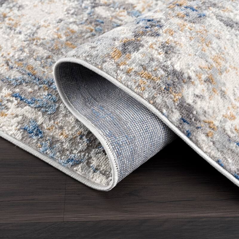 Abani Dune Contemporary Grey and Blue Distressed Indoor Area Rug