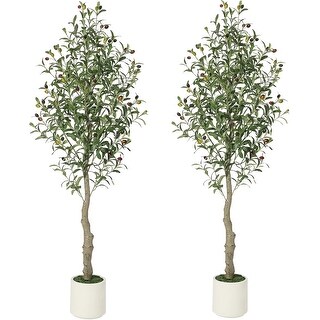 7FT Artificial Olive Tree White Planter Leaves & Fruits for Home Office ...