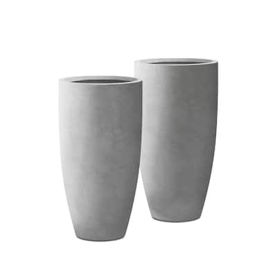 Kante 13.39 in. x 23.62 in. Round Charcoal Finish Lightweight Concrete and Fiberglass Indoor Outdoor (Set of 2)